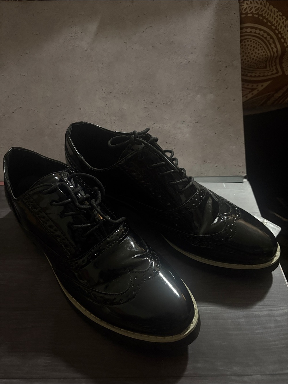 Women’s Black Patent Wingtip Oxford Shoes